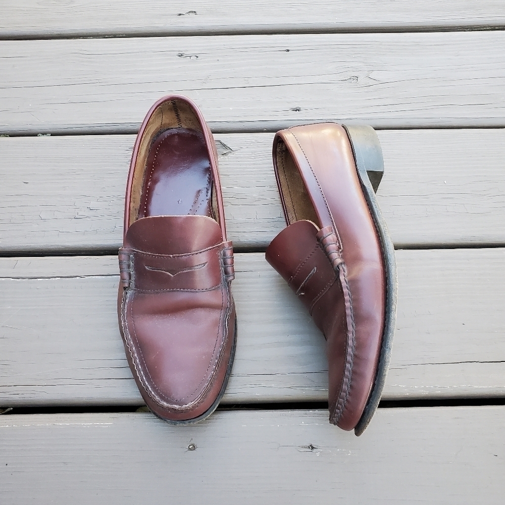 Vintage 90s y2k Oxblood Burgundy Leather Moc Toe Moccasins Driving Penny Loafers